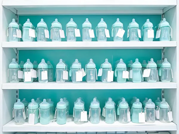 Retail shelf with baby bottles